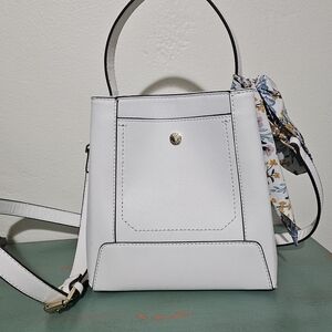 Steve Madden White Shoulder Bag with Floral Scarf